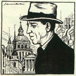 1923-11-18, Buen Humor, Los humoristas por dentro, Sancha, E. Estévez-Ortega, p. 20 (cropped) In the City of London, Autocaricatura de Sancha