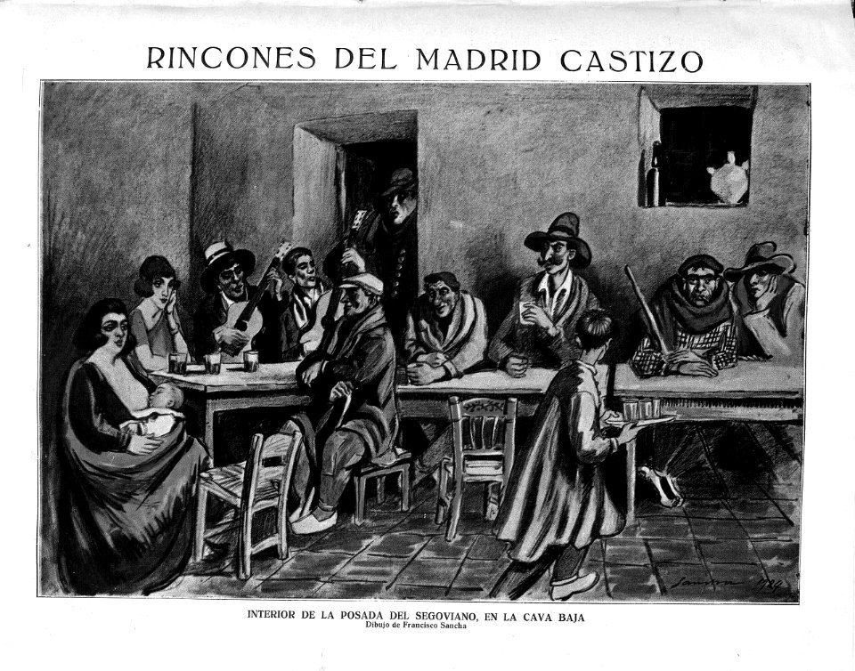 1924-03-29, La Esfera, Rincones del Madrid castizo, Interior de la posada del Segoviano, en la Cava Baja, Sancha
