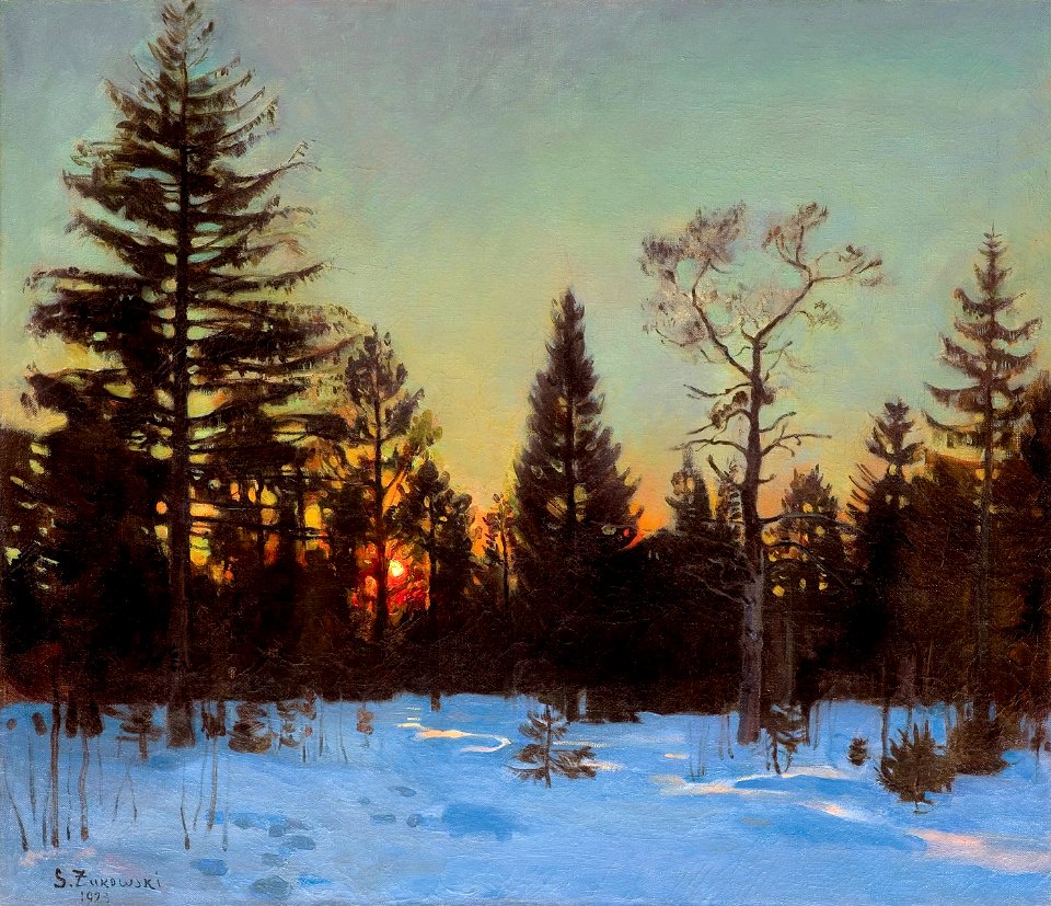 Stanisław Żukowski - Puszcza - Zachód słońca zimą