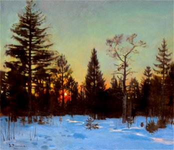 Stanisław Żukowski - Puszcza - Zachód słońca zimą