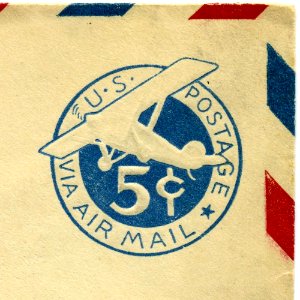 1929 US Airmail Stamped Envelope Indicium - 5 cents. Free illustration for personal and commercial use.