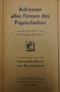 1930 circa Adressen aller Firmen des Papierfaches, Sonderdruck Papier-Adreßbuch von Deutschland, Band 4, Buchdeckel