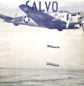 1943 SALVO class book with Bomber 336 in action cover art detail, from- Big Spring Army Airfield - Post Pictorial Book (page 1 crop). Free illustration for personal and commercial use.