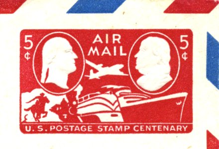 1947 US Airmail Stamped Envelope Indicium - 5 cents. Free illustration for personal and commercial use.