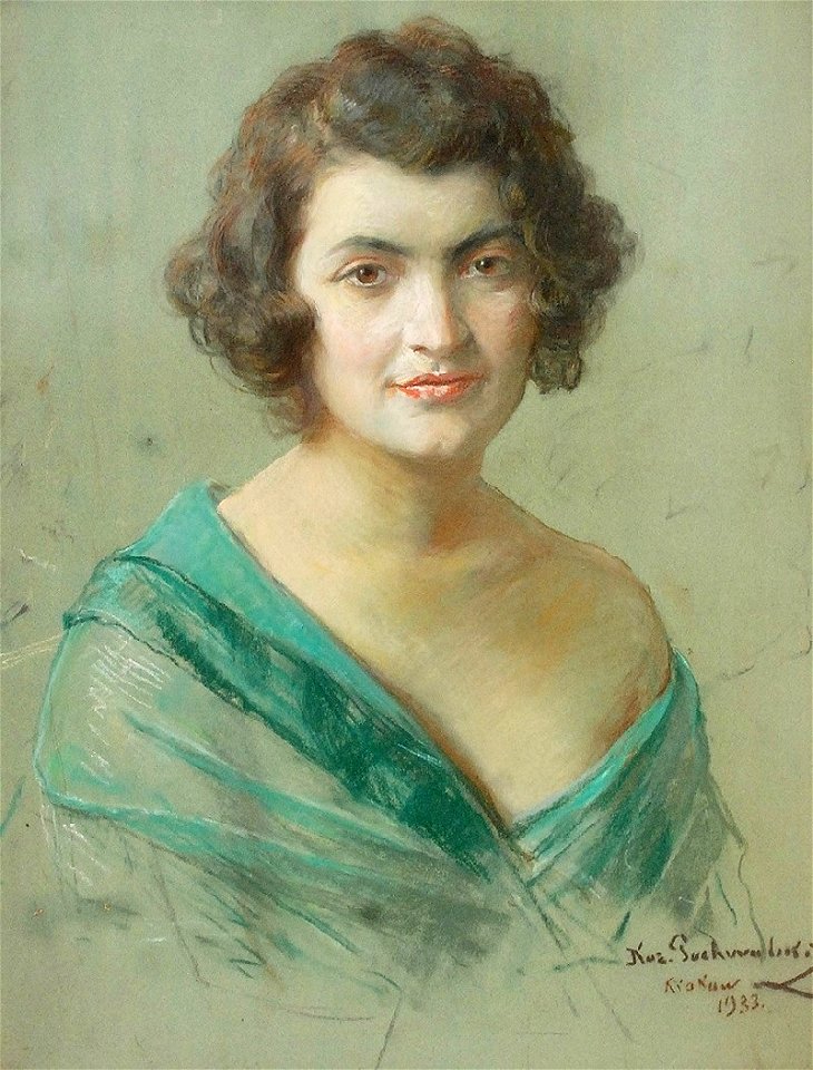 Kazimierz Pochwalski - Portret kobiety w szmaragdowej sukni 1933