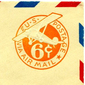 1934 US Airmail Stamped Envelope Indicium - 6 cents. Free illustration for personal and commercial use.