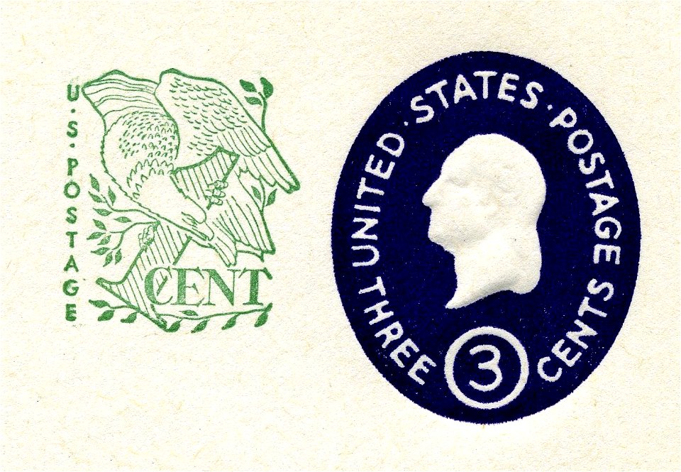 1950-3centStampedEnvelope-1958-OneCentSurchargeAdded