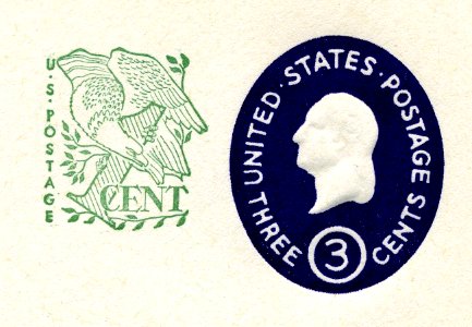 1950-3centStampedEnvelope-1958-OneCentSurchargeAdded