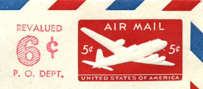 1950 US Airmail Stamped Envelope Indicium - 6 cents. Free illustration for personal and commercial use.