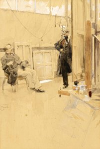 19th century Ludek Marold Aquarell Der Maler mit seinem Modell im Atelier, evtl. Alfons Mucha