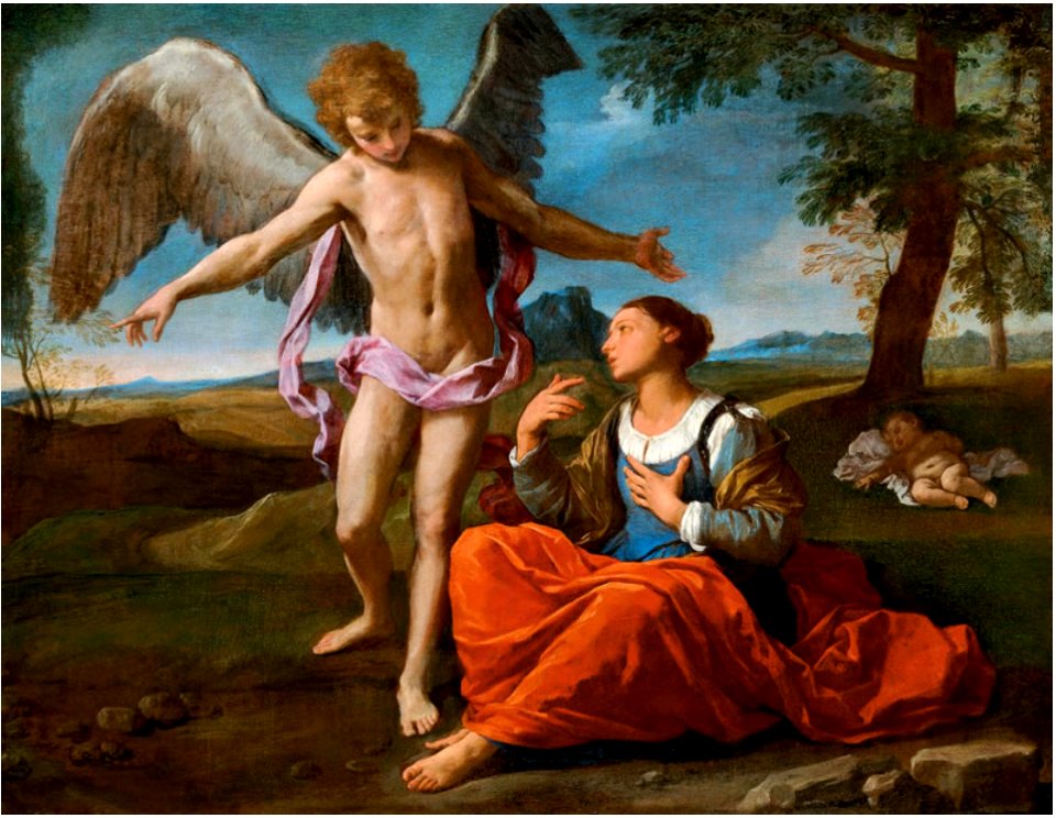 Simone Cantarini - Archangel Michael with Hagar and Ishmael in the Desert