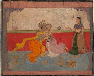 2 Krishna Kisses Radha Page from the Boston Rasikapriya Amber 1610 Metmuseum