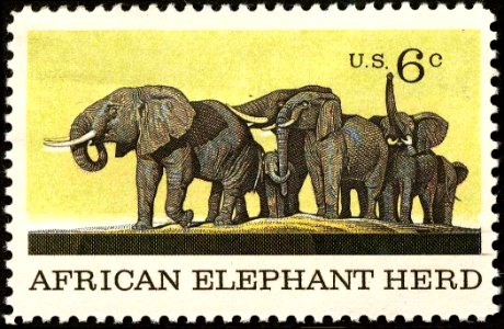 1970 issue African Elephant US stamp 6c. Free illustration for personal and commercial use.