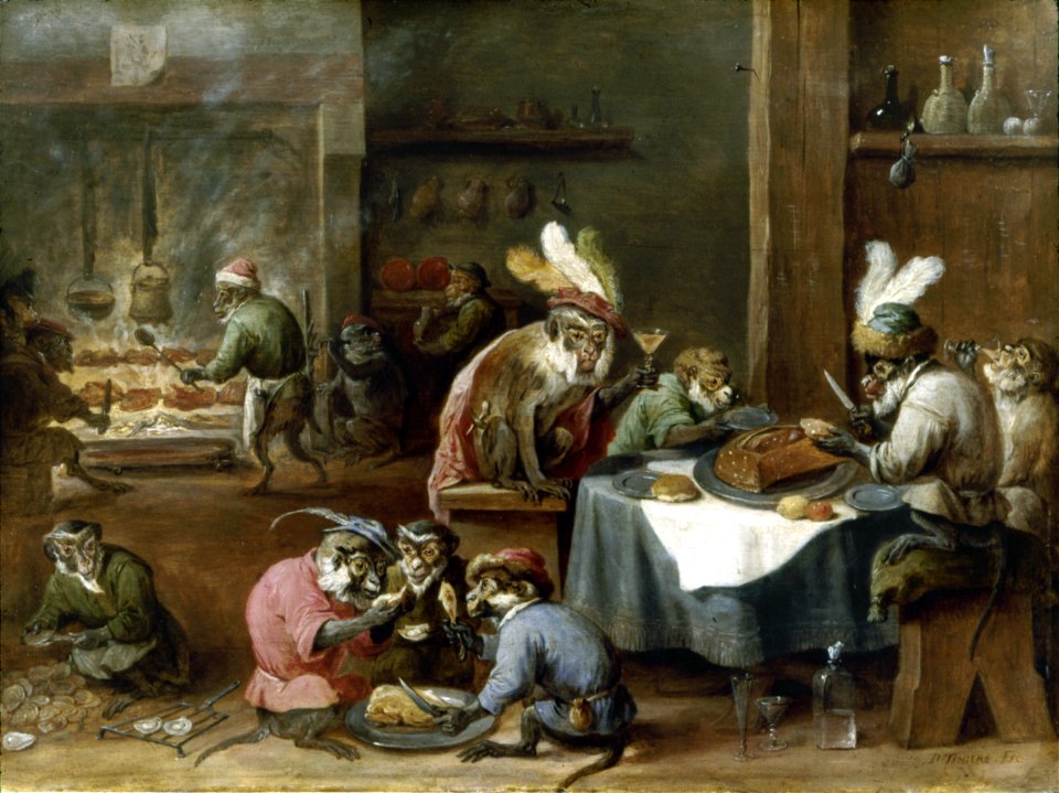 2011-03-26 Aschaffenburg 021 Schloss Johannisburg, Staatsgalerie, David Teniers der Jüngere - Mahlzeitkostümierter Affen (6090743905)