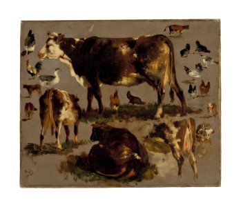 2015 NYR 03711 0093 rosa bonheur studies of cows hens roosters a goose and a sheep)
