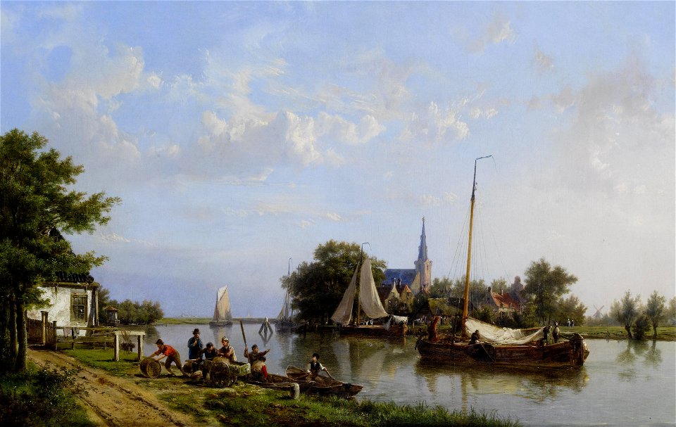 2017-02 Hermanus Koekkoek - Barges on a canal in summer