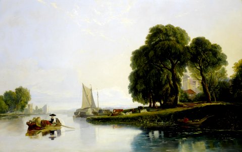 2017-02 Attributed to William James Müller - River landscape with figure in boat