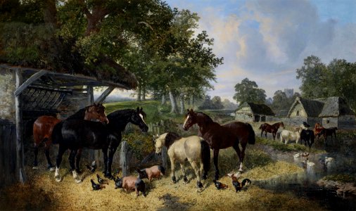 2017-02 John Frederick Herring - Horses, pigs and chickens in a farmyard