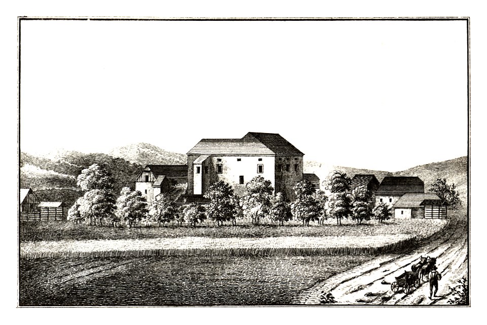 211 Schloss Packenstein, Sv. Martin na Paki - J.F.Kaiser Lithografirte Ansichten der Steiermark 1830