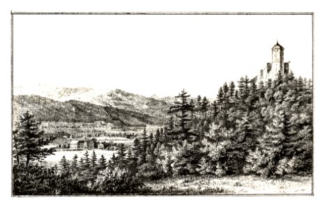 217 Ruine Pfannberg, Frohnleithen, im Hintergrund Esterhazy-Schloss - J.F.Kaiser Lithografirte Ansichten der Steiermark 1830