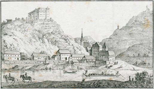 240 Reichenburg — Rajhenburg - J.F.Kaiser Lithografirte Ansichten der Steiermark 1830 (2). Free illustration for personal and commercial use.