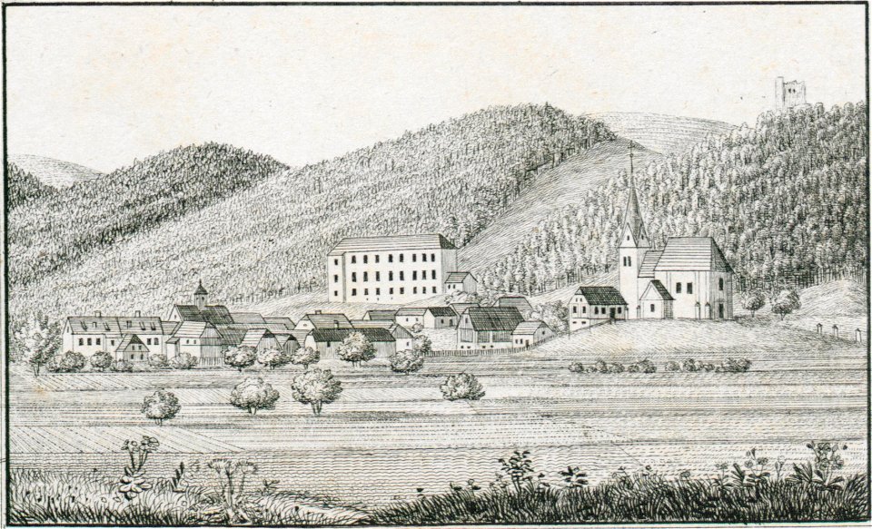 272 Markt und Schloss Schönstein, Sostanj - J.F.Kaiser Lithografirte Ansichten der Steiermark 1830 (2)