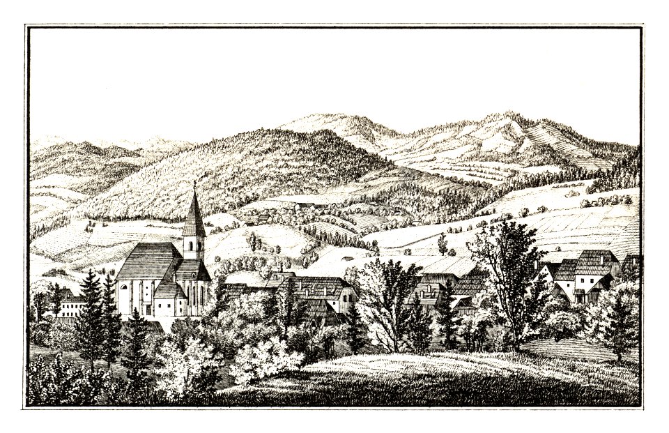 280 Markt Semriach von der Südseite in Grätzer Kreise - J.F.Kaiser Lithografirte Ansichten der Steiermark 1830