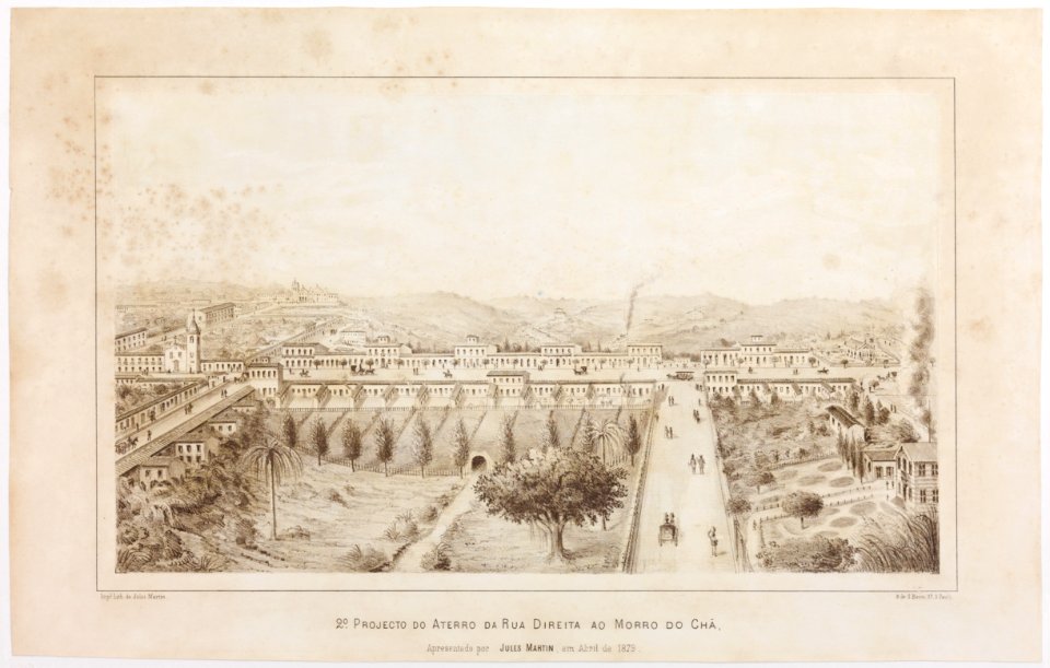 2º Projecto do Aterro da Rua Direita ao Morro do Chá, Apresentado por Jules Martin em Abril de 1879., da Coleção Brasiliana Iconográfica