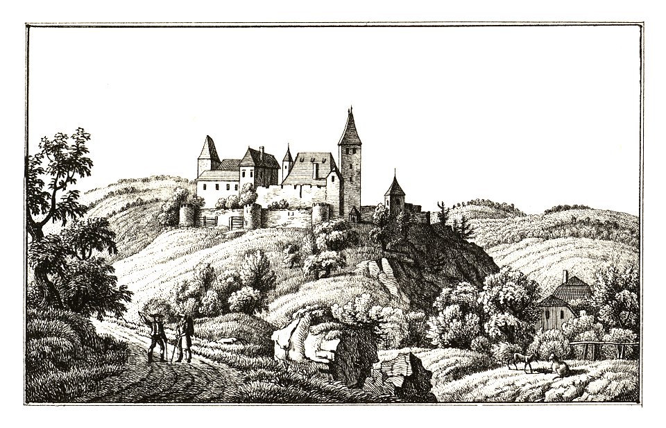 302 Das alte Schloss Thalberg, Schlag - Aufg. v. Mandl, lith. v. Folwarczni - J.F.Kaiser Lithografirte Ansichten der Steiermark 1830