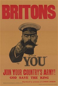 30a Sammlung Eybl Großbritannien. Alfred Leete (1882–1933) Britons (Kitchener) wants you (Briten Kitchener braucht Euch). 1914 (Nachdruck), 74 x 50 cm. (Slg.Nr. 552). Free illustration for personal and commercial use.