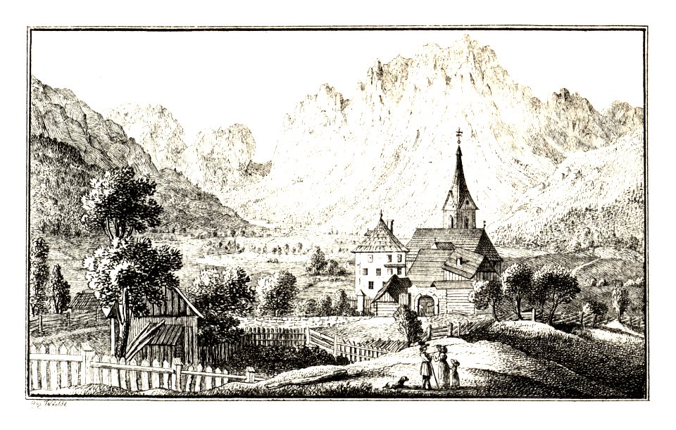307 Pfarre Tragöss - J.F.Kaiser Lithografirte Ansichten der Steiermark 1830