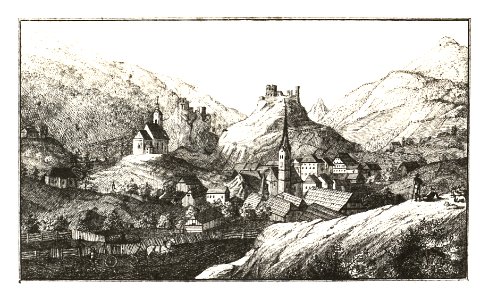 328 Markt und Ruine Weitenstein, Gonobitz - lith. von Kräl - J.F.Kaiser Lithografirte Ansichten der Steiermark 1830