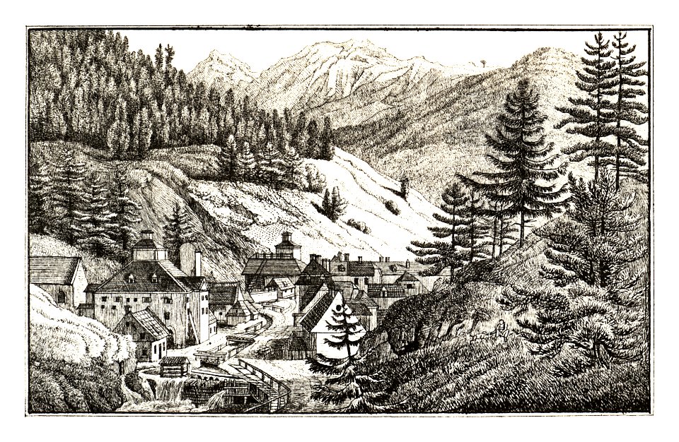320 Vordernberg mit dem Stadt Leobner Plachhause - J.F.Kaiser Lithografirte Ansichten der Steiermark 1830