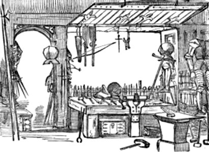 407b An Armourer's Shop. Free illustration for personal and commercial use.