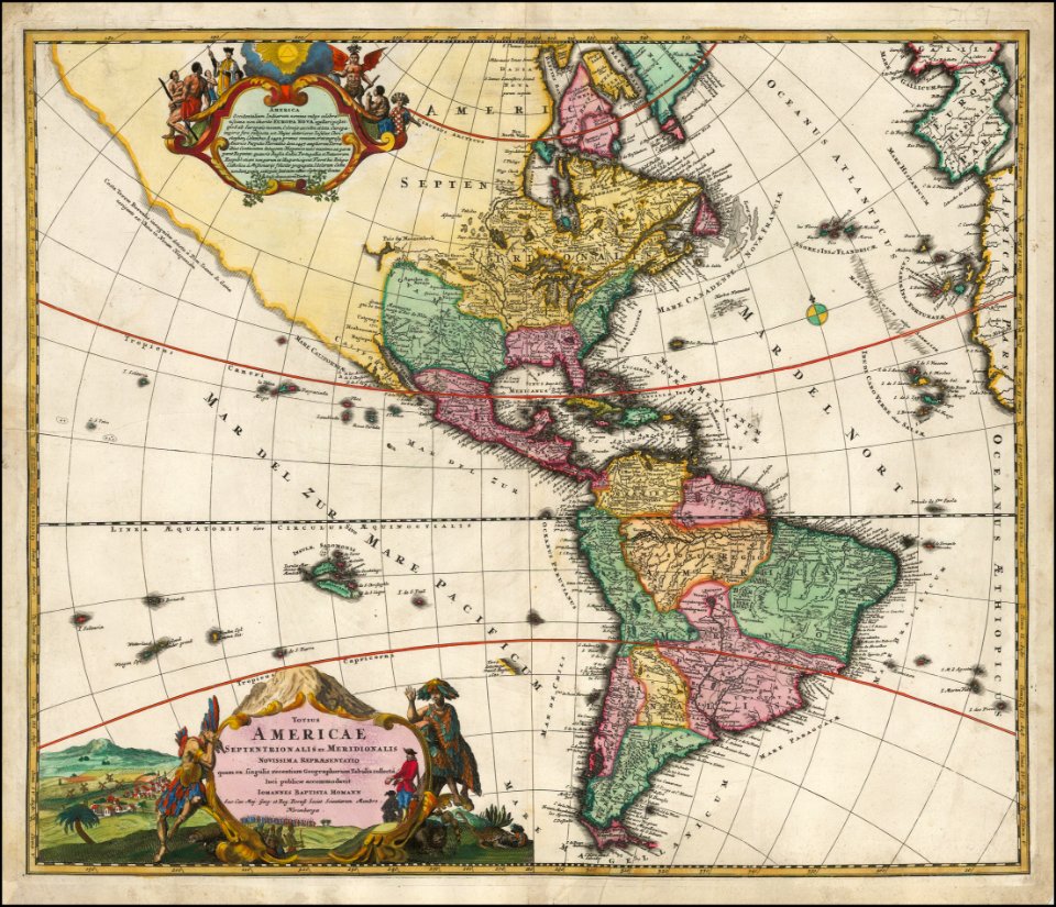48192Johann Baptiste Homann Totius Americae Septentrionalis et Meridionalis Novissima Representatio quam ex fingulis Geographorum Tabulis collecta luci publicae accommodavit Nuremberg 1720