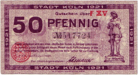 50 Pfennig Köln 1921 front