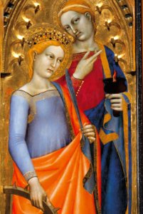 51 Giovanni da Milano. St. Lucy and St. Ecatherina of Alexandria. Ognissanti Polyptych, detail, Uffizi