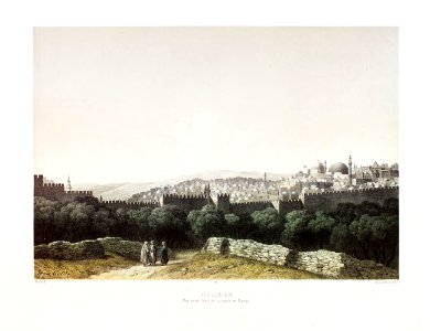 61.Jerusalem, vue prise hors de la porte de Damas. Free illustration for personal and commercial use.