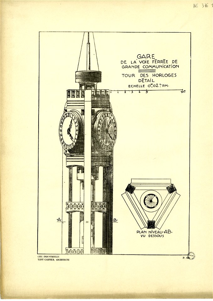 63. Station, détail de la tour des horloges ; échelle 0m02 p. m