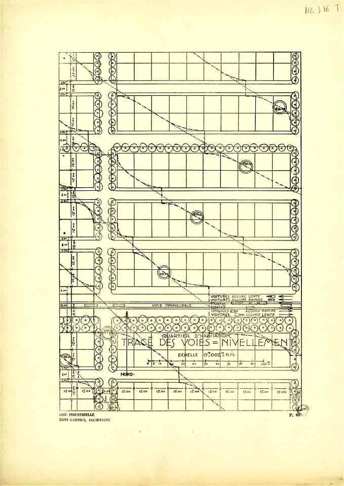 65. Tracé des voies et nivellement d'un quartier d'habitation ; échelle 0m002 p.m