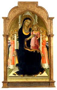 6 Lorenzo Monaco, The Virgin and Child enthroned with six Angels, 1415-20 Museo Thyssen-Bornemisza. Free illustration for personal and commercial use.