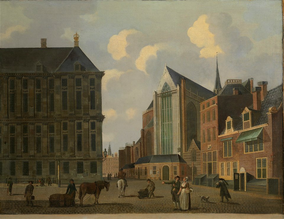 728-Gezicht op het Paleis en de Nieuwe Kerk vanaf de Dam