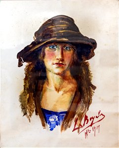 81 - Autoportrait 1919 - Luce Boyals - Gouache sur papier - Musée du Pays rabastinois - inv.2004.1.3