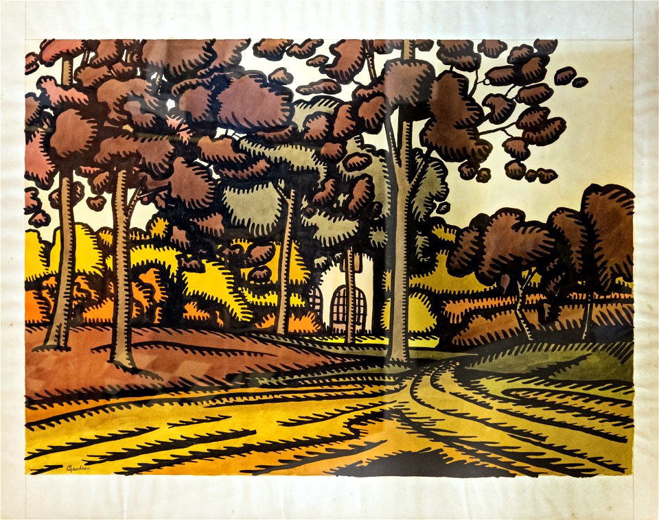 81 - Maison derriere les arbres - Georges Gaudions - Encre et aquarelle sur papier - Musée du Pays rabastinois - inv.D.2005.1.7