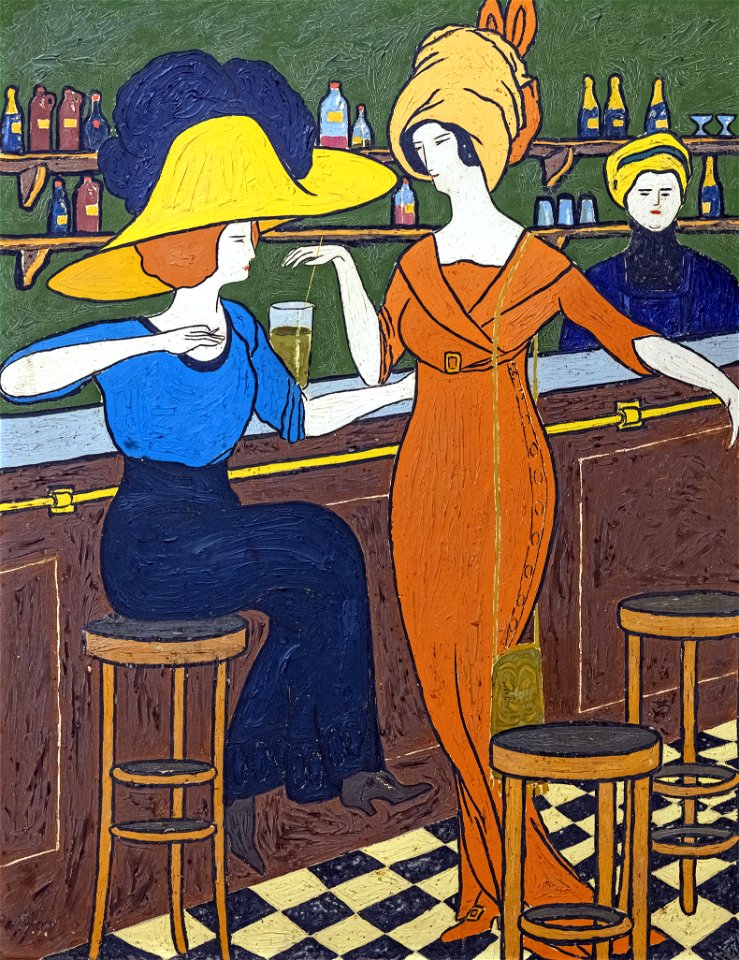 81 - Femmes au café 1910 - Georges Gaudions - Huile sur carton - Musée du Pays rabastinois - inv.D.2005.2.6
