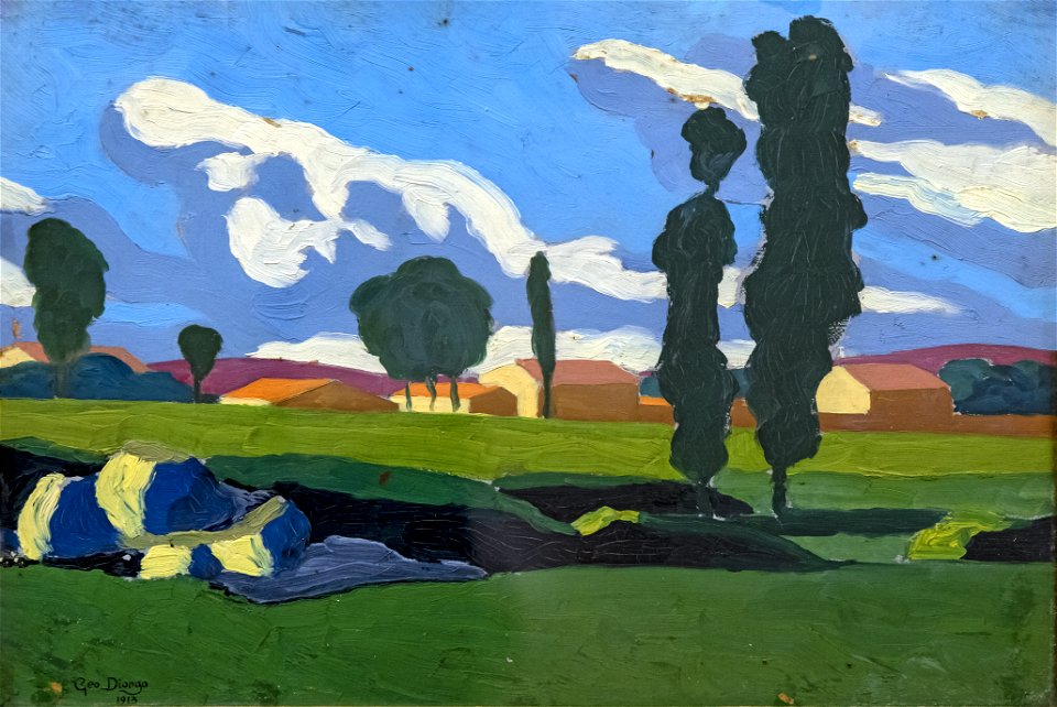 81 - Paysage aux peupliers - Georges Gaudions, 1913 - Huile sur carton - Musée du Pays rabastinois