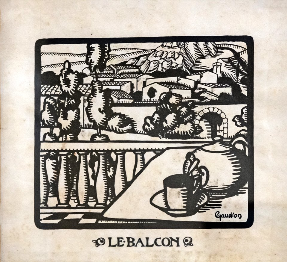 81 - Le balcon, paysage provençal - Georges Gaudion - Encre sur papier - Musée du Pays rabastinois - inv.D.2014.12.2