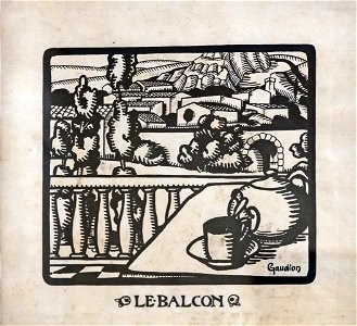 81 - Le balcon, paysage provençal - Georges Gaudion - Encre sur papier - Musée du Pays rabastinois - inv.D.2014.12.2