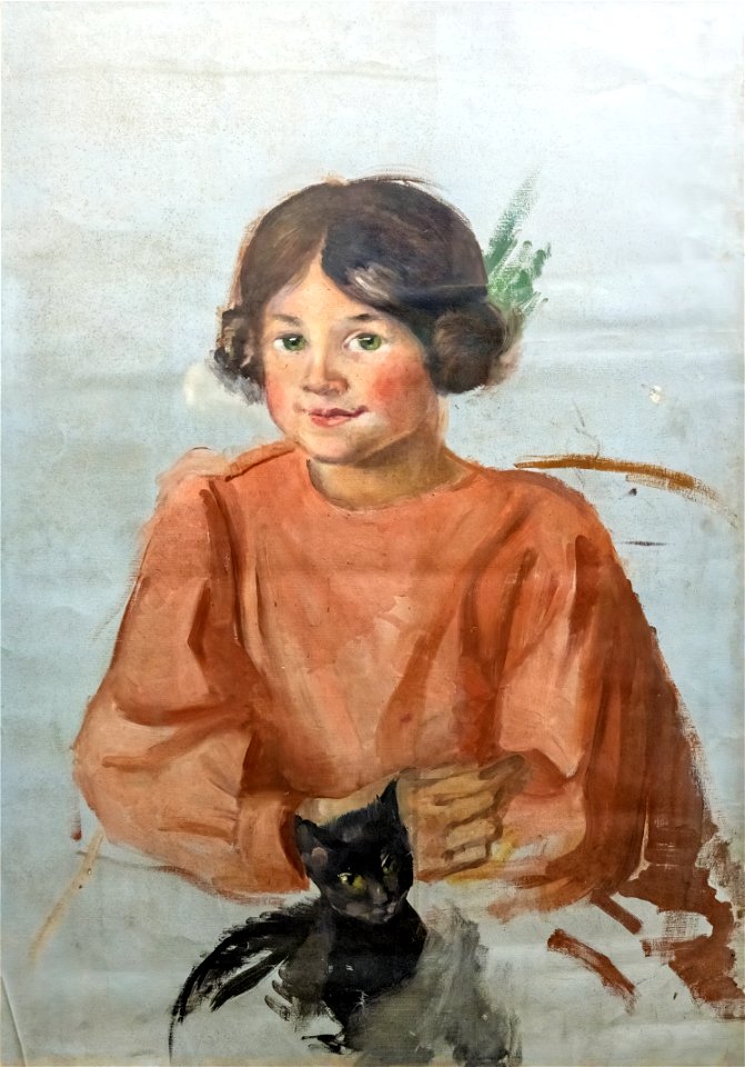 81 - Fillette au chat - Luce Boyals - Aquarelle sur papier - Musée du Pays rabastinois inv.2004.7.2