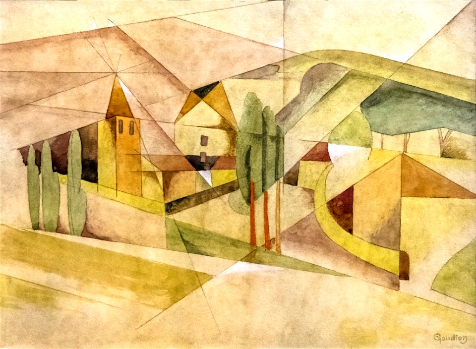81 - Village cubiste - Georges Gaudion - Aquarelle sur papier - Musée du Pays rabastinois - inv.D.2006.3.4